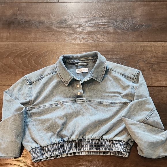 Vanilla Star Light Blue Denim Snap-Collar Polo Top Large - Picture 2 of 5